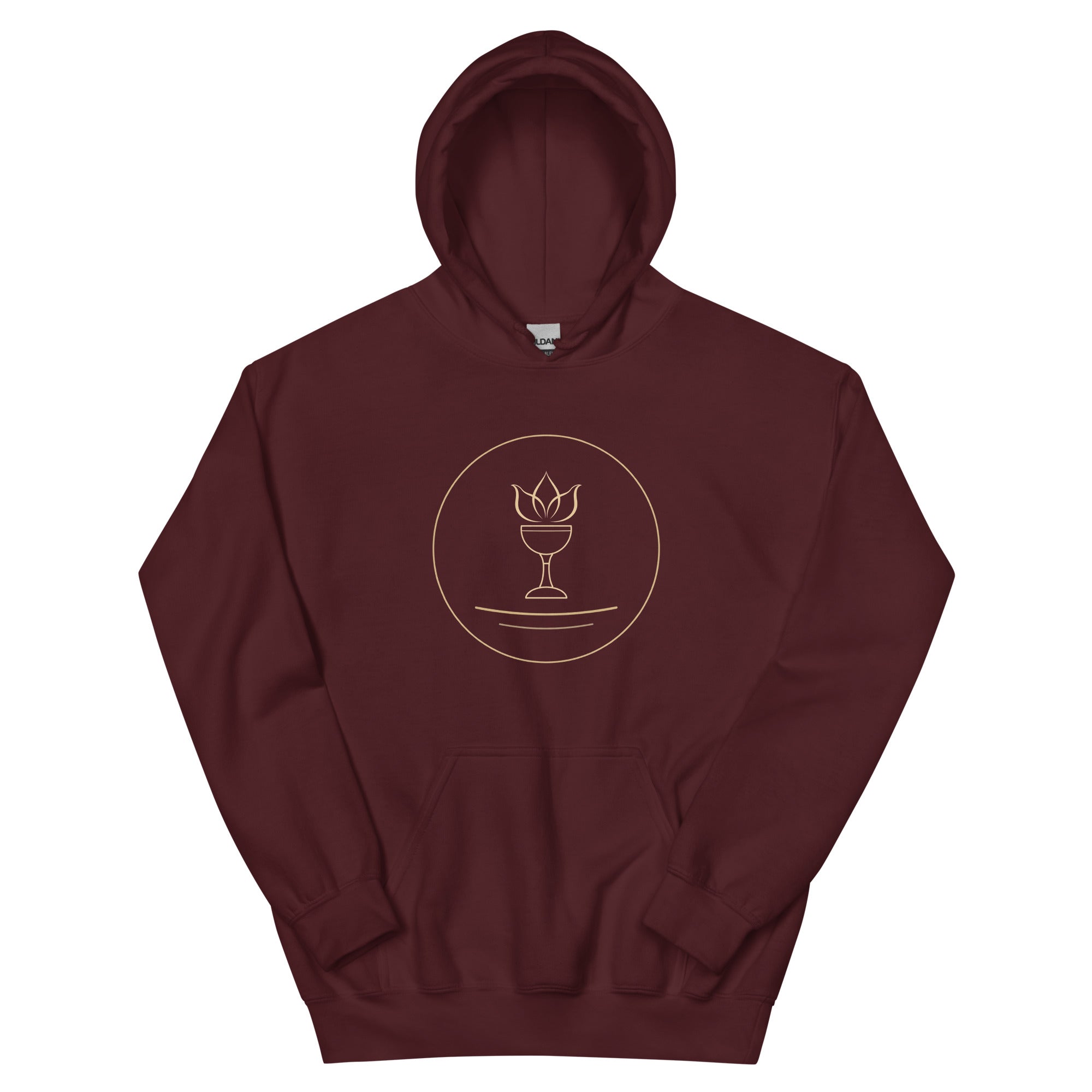 The House Hoodie: Drop 001, maroon with gold chalice