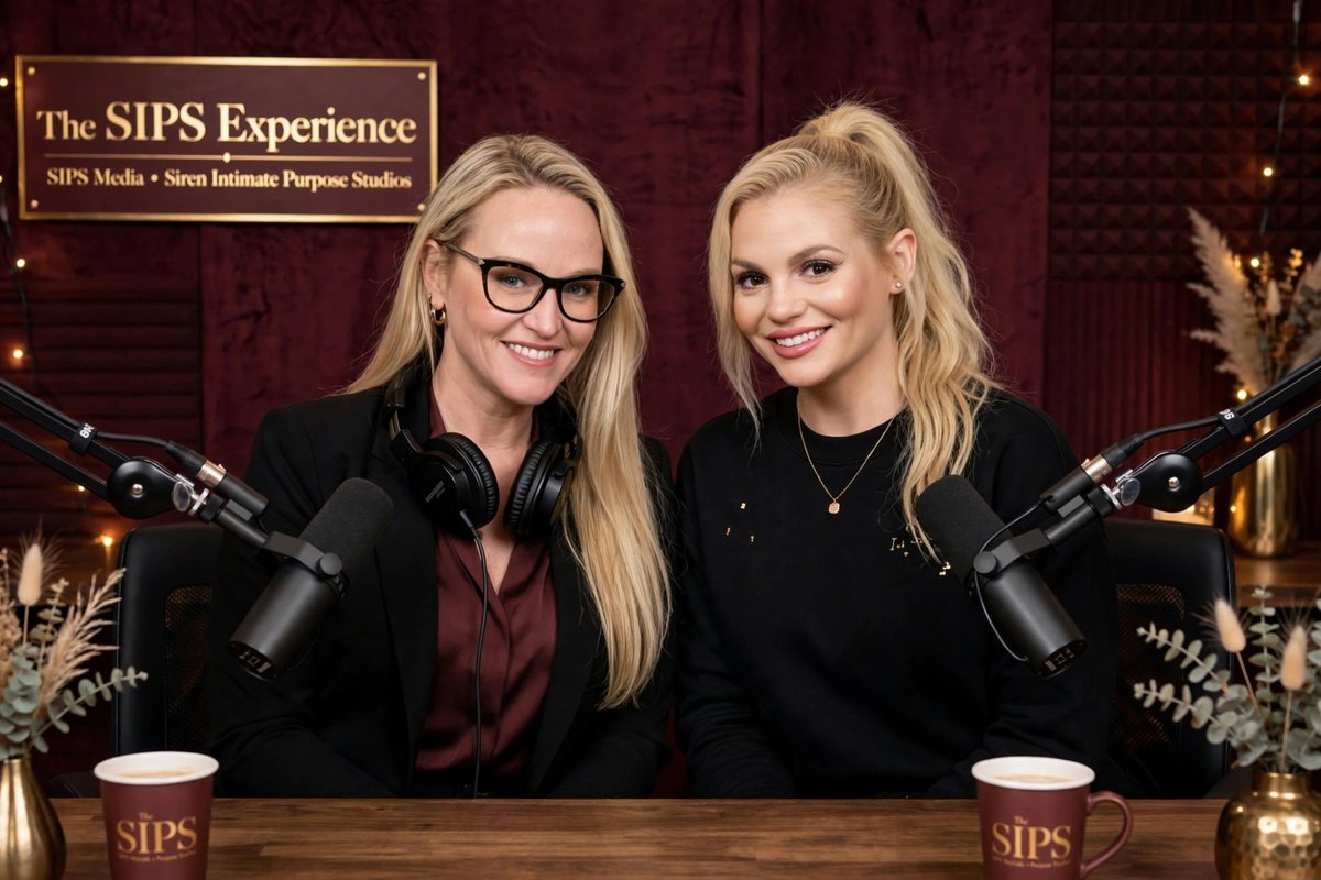 Cylla Kavanaugh with co-host Katy Jayne in The SIPS Experience podcast studio