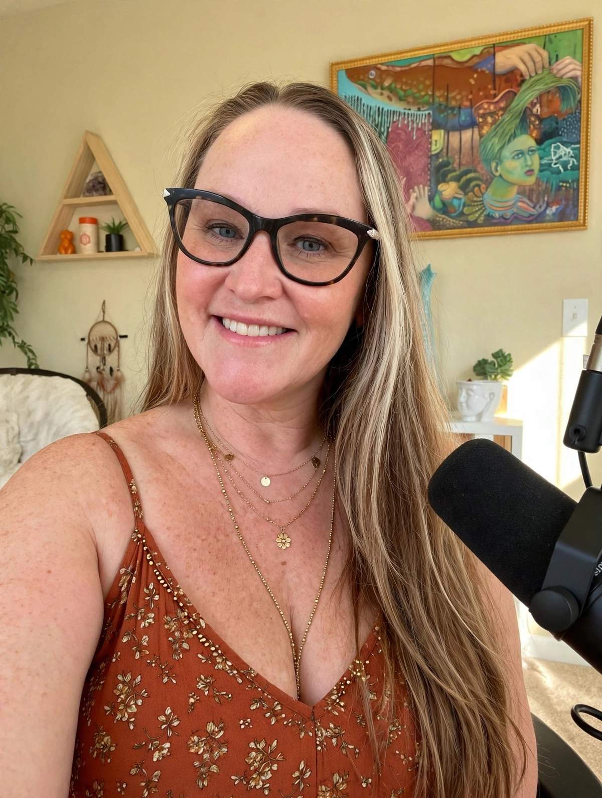 Cylla Kavanaugh in her home podcast office